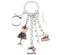 DUOWEI Machine à coudre Outils Ciseaux Flatiron Porte-clé en alliage de zinc Porte-clé Sac à main Charme Cadeau pour Femme Fille (Marron)