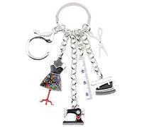 DUOWEI Machine à coudre Outils Ciseaux Flatiron Porte-clé en alliage de zinc Porte-clé Sac à main Charme Cadeau pour Femme Fille (Noir)