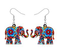 DUOWEI Mignon Boho Afrique Éléphant Boucles d'oreilles Acrylique Style Bohème Design Coloré Unique Sauvage Amateurs d'Animaux Bijoux Accessoires Éléphant Cadeaux pour Femmes Filles Maman, M, Acrylique