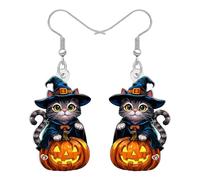 DUOWEI Mignon Halloween Chat Noir Citrouille Acrylique Boucles d'oreilles Cadeaux pour les Amoureux des Chats Femmes Filles, Effrayant Thème Sorcière, Bijoux de Costume d'Halloween (Noir)