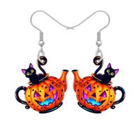 DUOWEI Mignon Halloween Citrouille Noir Chat Acrylique Boucles d'oreilles Cadeaux pour Femmes Filles Amoureux des Chats, Effrayant Jack O Lantern, Halloween Bijoux Accessoires de Vacances (Orange)