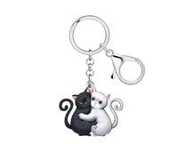 DUOWEI Mignon Porte-clés Chat Blanc et Noir Porte-clés pour Femmes Filles Maman Clés de Voiture Portefeuille Cadeaux Chat Accessoires Breloque (Blanc)