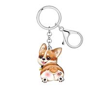 DUOWEI Porte-clés amusant Corgi pour les amoureux des animaux domestiques pour femmes, filles, chien, maman, clés de voiture, portefeuille, sac à dos, accessoires cadeaux Corgi, marron, Medium
