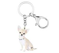 DUOWEI Porte-Clés Chien Chihuahua En Acrylique Pour Les Femme Et Les Adolescentes Cadeau À Breloques (Blanc)