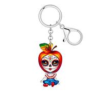 DUOWEI Porte-clés « Day of the Dead Horror Voodoo » - Cadeau d'Halloween pour femme - Poupées effrayantes - Accessoires de bijoux en forme de crâne, Rouge, Medium