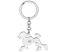 DUOWEI Porte-clés élégant en forme de caniche en émail pour sac à main, cadeau pour femmes et filles, Acier inoxydable plaqué argent, Medium