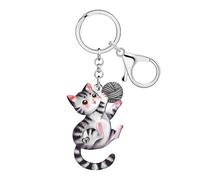 DUOWEI Porte-clés en acrylique avec chat tigré - Accessoires cadeaux pour femmes et filles - Pour maman - Porte-clés de voiture, portefeuille, amoureux des animaux, beige, Medium