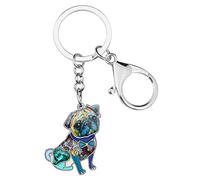 DUOWEI Porte-clés en émail et strass en forme de chien carlin - bleu - Medium