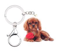 DUOWEI Porte-clés en forme d'épagneul Cavalier King Charles marron en acrylique pour femme adolescente fille, Marron et rouge, Medium