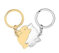 DUOWEI Porte-Clés Lapin De Pâques Animaux Anneau Sac À Main Décoration Pour Femme Filles Breloques Cadeaux (Couple Or Et Argent A)