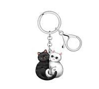 DUOWEI Porte-clés mignon en forme de chat blanc et noir pour femmes, filles, maman, clés de voiture, portefeuille, chat, accessoires de cadeau, noir, Medium
