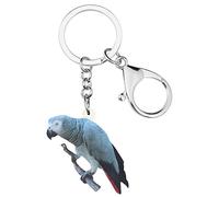 DUOWEI Porte-clés perroquet gris africain en acrylique mignon oiseau animal porte-clés décoration pour femme fille breloque cadeau, gris, M