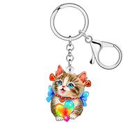DUOWEI Porte-Clés Pour Chat Gris Porte-Clés En Acrylique Pour Animaux De Compagnie Décoration De Sac À Main Pour Femme Adolescente Cadeau À Breloques (Chat L)