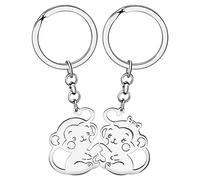 DUOWEI Porte-clés singe mignon orang-outan - Bijoux gorille - Cadeau pour sac à dos et clés de voiture - Pour femmes et filles, Couple Argent, Medium