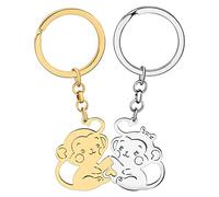 DUOWEI Porte-clés singe mignon orang-outan - Bijoux gorille - Cadeau pour sac à dos et clés de voiture - Pour femmes et filles, Couple or + argent, Medium