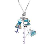 DUOWEI tailleur Machine à coudre collier métal émail Floral brillant strass pendentif bijoux pour femmes nouveauté cadeaux (Bleu)