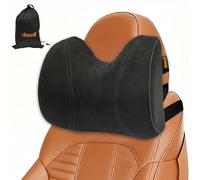 duoyif Appui Tete Voiture Conducteur, En daim et Mousse à Mémoire, Oreiller d'Appui-tête Réglable pour la Conduite, Oreiller Cervical pour Siège Auto, Bandoulière Réglable, Confortable (Noir)