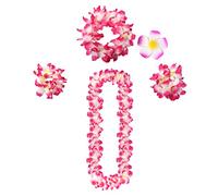 Duoyif Collier De Fête Hawaïen avec Fleurs - Set 5pcs Bandeau, Bracelet, Pinces à Cheveux, Guirlande pour Cheerleading, Carnaval, Luau et Festival