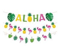 duoyif Guirlande Aloha Feuille Tropicale 3 Pcs Bannière De Aloha Ananas Feuille Oiseau Flamboyant Tropicales De Papier, Aloha Guirlande pour Fêtes Hawaïennes Anniversaires Fête Tiki (Hawaï)