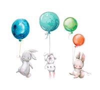 duoyif Lapin Sticker Mural Décoratif Ballon Lièvre, Autocollant Mural Pour Chambre De Bébé, Stickers Muraux Mignons Pour Chambre d'Enfant Garçon Fille, 67x56cm