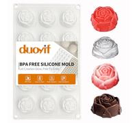 duoyif Moule En Silicone Rose 3D, Ø 42mm 15 Cavités Moule à Chocolat Fleur Rose 3D, Fleurs Moules De Cuisson Pour Chocolat, Mousse, Gelée, Gâteau Decor, Fleurs de glace au whisky, Sans BPA (klein)