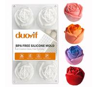 duoyif Moule En Silicone Rose 3D, Ø 65mm 6 Cavités Moule à Chocolat Fleurs Rose 3D, Fleur Moules De Cuisson Pour Chocolat, Mousse, Gelée, Gâteau Decor, Fleurs de glace au whisky, Sans BPA (groß)
