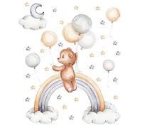 duoyif Sticker Mural Ours Arc-En-Ciel Stickers Muraux Ourson Avec Arc-En-Ciel Ballon éToile Et Lune Stickers Muraux Enfants Autocollant Mural Animaux Pour Chambres Enfants BéBé PéPinièRe Salon