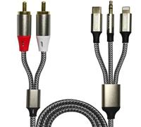 DUOYUTING Câble audio 3 en 1, téléphone iOS/3,5 mm AUX/USB C vers 2 RCA, adaptateur audio stéréo pour iPhone/téléphone de type C/AUX vers amplificateur/boîte de son et home cinéma, etc. 5 m