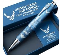 DuoZanthic 250th Anniversary Commemorative Ballpoint Pen Of Stainless Steel USA 250th Anniversary Of Pen Light Blue Exterior, Black Badge Pens For Men Writing And Collecting