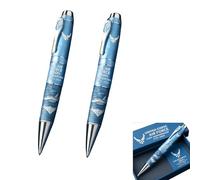 DuoZanthic 250th USA Anniversary Commemorative Ballpoint Pen Of Stainless Steel US 250th Anniversary Commemorative Pen Of Light Blue Exterior, Black Badge Pens For Men (2 Pack)