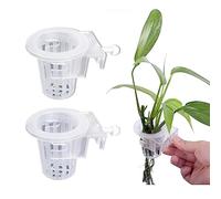 duozoanz Aquarium Plant Holder Jardinière Pot - Mini Suspendues Support avec Crochet pour la Culture de Plantes Aquaponiques Paysage Aquascape Décoration d'eau, 2 Pièces, Transparent