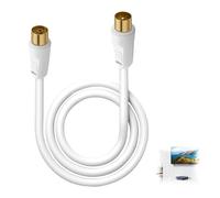 Dupoem Câble d'Extension d'Antenne TV de 1 Mètre, Câble Coaxial en Cuivre Pur à Double Blindage, Câble RF pour TV Numérique HD, Fiche Plaquée Or, Prend en Charge la Réception du Signal DVB-C (Blanc)