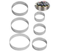 Dupoem Set 6 Pièces Cercle à Tarte, 5/6/7/8/9/10cm Anneaux de Tartes Perforé en Acier Inoxydable,Cercle à Pâtisserie Ronds Moule à Dessert Professionnel Mini Gâteau Muffins Mousse Cookies pour Famille
