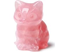 DUQGUHO Décoration chat en quartz rose, figurines en cristal, cadeaux pour les amoureux et amoureuses des chats, jolie statuette de chat porte-bonheur, cadeau rose, décoration de Saint-Valentin