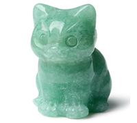 DUQGUHO Figurine chat en aventurine verte, cristal, statuette chat mignonne, porte-bonheur, décoration de chambre et de bureau