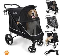 DUQUE Poussette CHAMP Voyage pour Animaux | Pliante avec Housse de Pluie, Porte-Gobelet et Rangement Intérieur, Convient pour Chat et Chien, 50 kg - Noir