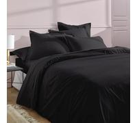 Duquennoy & Lepers - Parure de Lit 2 Personnes 260x240 CM et 2 Taies - Percale 80 Fils 100% Coton Qualité Hôtel - Housse de Couette Très Grand Lit Finition Rabat - Oeko-TEX® Made in Green - Uni Noir