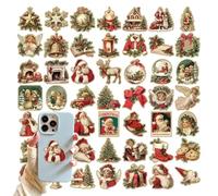 Duqulle Autocollants de Noël, 50 Autocollants pour Téléphone, Décorations Vintage Imperméables pour Intérieur Extérieur Voiture Vitre Bouteille