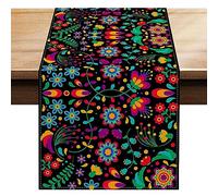 Duqulle Chemin de Table du Jour des Morts - décorations de Table d'halloween Chemin de Table en Forme de crâne Dia De Los-Muertos Décor de Table pour la décoration de la Maison d'halloween, 183cm