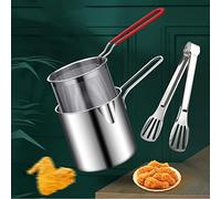 Duqulle Friteuse Marmite en Acier Inoxydable, Petite Friteuse À Économie D'Style Japonais avec Passoire, Filtre Écumoire Gaz D'huile ProfonPour Faire Frire Les Cuisses Poulet, Frites