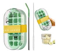 Duqulle Gourde 2-en-1 avec bac à glaçons intégré,Bouteille 2-en-1 portable avec paille - Appuyez pour libérer les glaçons - Cuisine Bureau Voyage Plein Air Camping Randonnée Pique-nique Cocktail