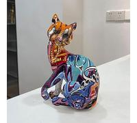 Duqulle Graffiti Peinture Chat Statues - Coloré Résine Chat Sculpture Ornement Sculpture Animale Art Chat Statue Assis Chat Statue Décor À La Maison Amoureux des Chats Cadeau