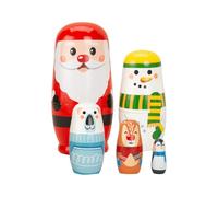 Duqulle Poupées Gigognes De Noël | 5 Pièces Jouets en Bois À Emboîter De Noël | Jouets Gigognes de Père Élan Bonhomme de Neige - pour Tout-Petits Adultes Cadeau de Fête Maison Anniversaire