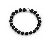 DUR A1606.16 Bracelet en Agate Noire avec Disques d'Hématite et Boule Argent 925 - Design élégant - Dimensions : 19 cm x 6 mm, 6 mm x 190 mm, Argent sterling, Agate