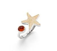 DUR Bague étoile de mer de mer de sable en argent sterling 925 avec sable de plage et ambre raffinée dans la couleur argent/marron, taille : 52 R5978.52