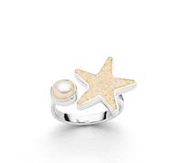 DUR Bague étoile de mer de sable en argent sterling 925 avec sable de plage et perle d'eau douce raffinée dans la couleur argent/beige, taille : 58, R5976.58