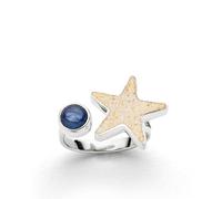 DUR Bague étoile de mer de sable en argent sterling 925 avec sable de plage et pierre de cyanite raffinée dans la couleur argent/bleu, taille : 52, R5977.52