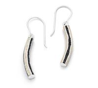 DUR - Bijoux Boucles d'oreilles pendantes pour femme Jeu de vagues avec sable de plage et sable de lave - Fait à la main - Argent 925 rhodié - Bijou côtier maritime - env. 25 mm, O5528, Höhe: 25 mm