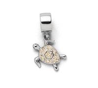 DUR Breloque Pendentif Tortue en Argent Sterling 925 avec Sable de Plage - Argenté/Beige - Dimensions : 17,3 x 16 mm - F288, 17,3x 16mm, Argent, Pas de Gemme