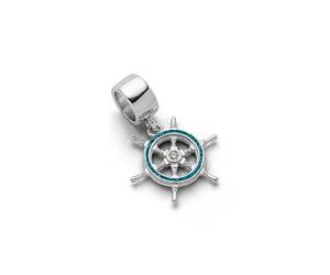DUR Pendentif charm gouvernail pour femme en argent sterling 925 avec sable de pierre et oxyde de zirconium, couleur : multicolore, dimensions : 1,5 x 1,5 cm, F331, 1,5x1,5 cm, Argent sterling Zircone